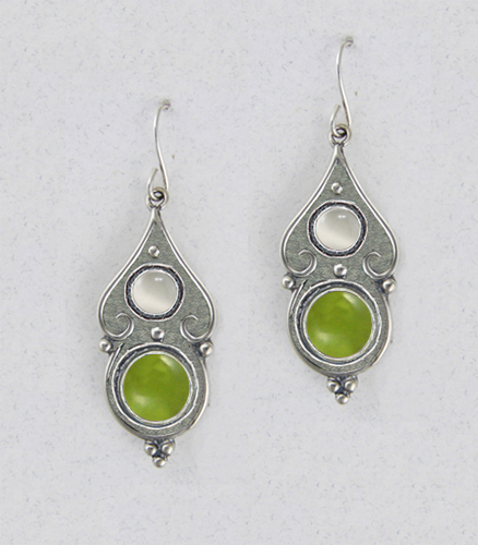 Sterling Silver Peridot And White Moonstone Gemstone Drop Dangle Earrings